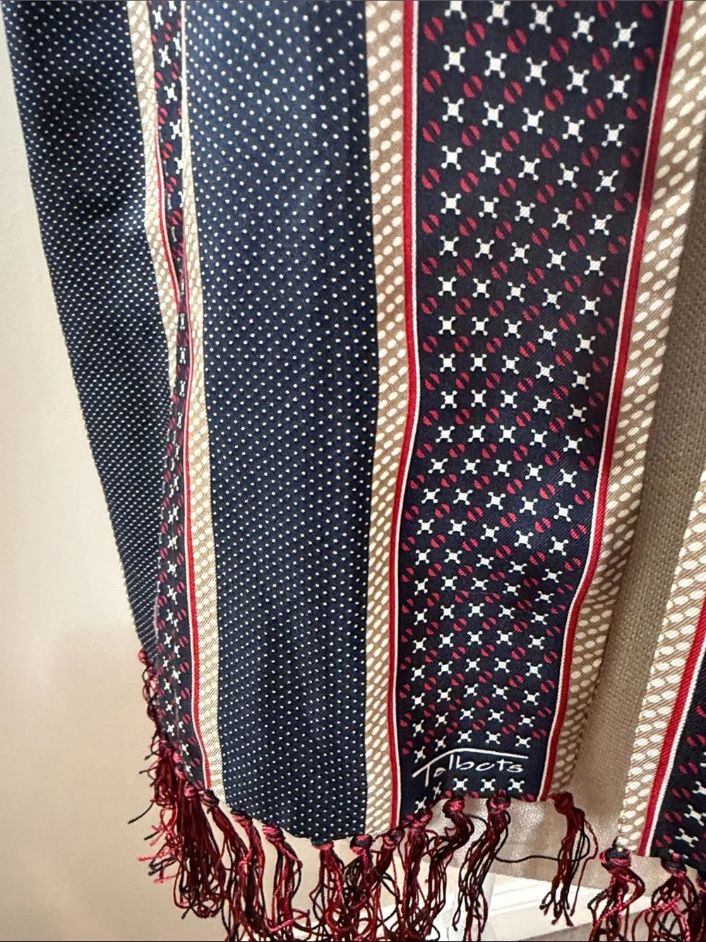 Talbots Navy, Red and Cream Striped Fringe Scarf